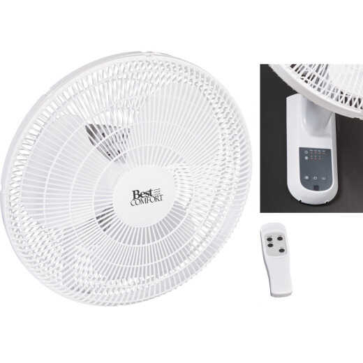 Best Comfort 16 In. 3-Speed White Oscillating Wall-Mount Fan